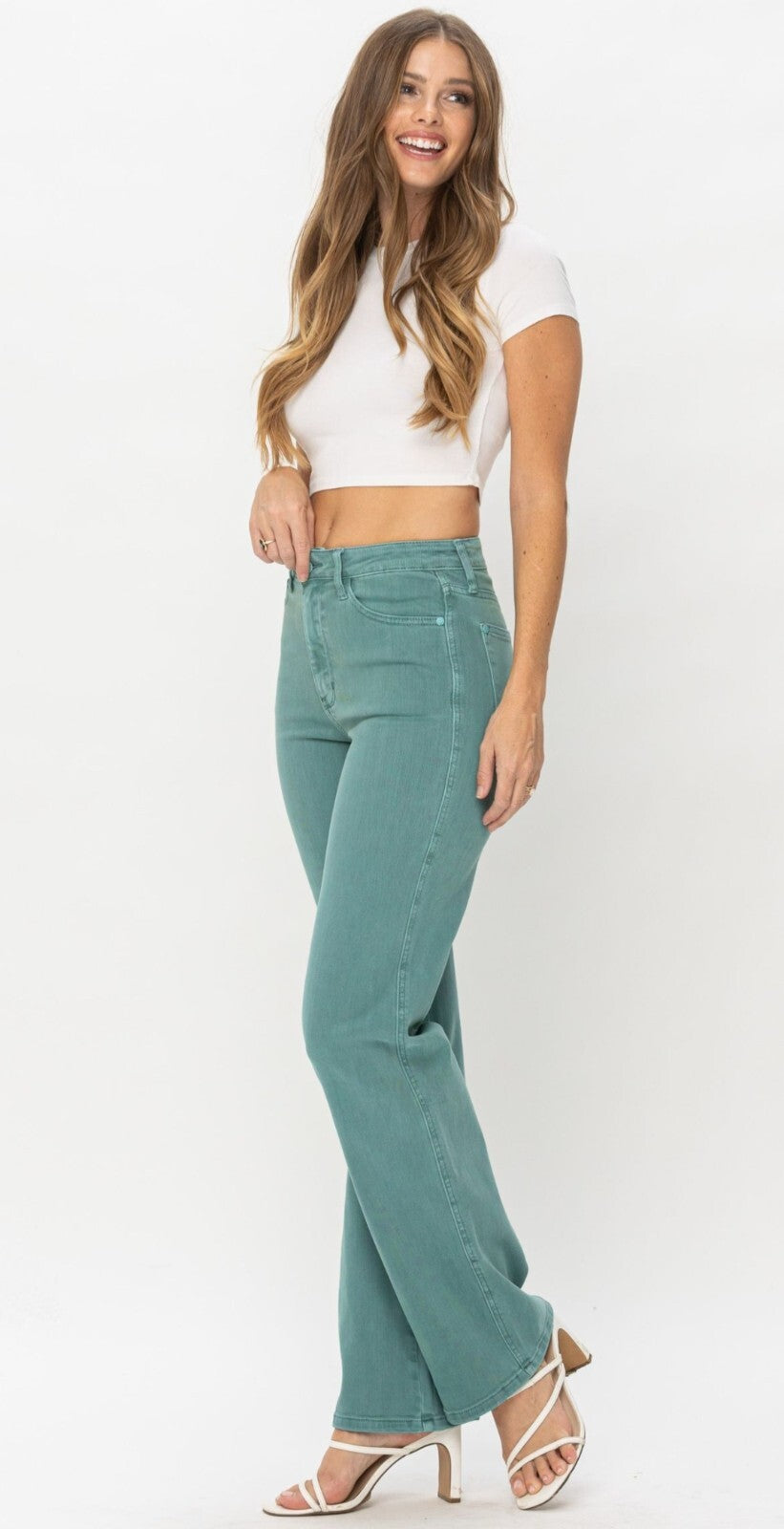Judy Blue Sea Green High-Rise Straight Fit Jeans