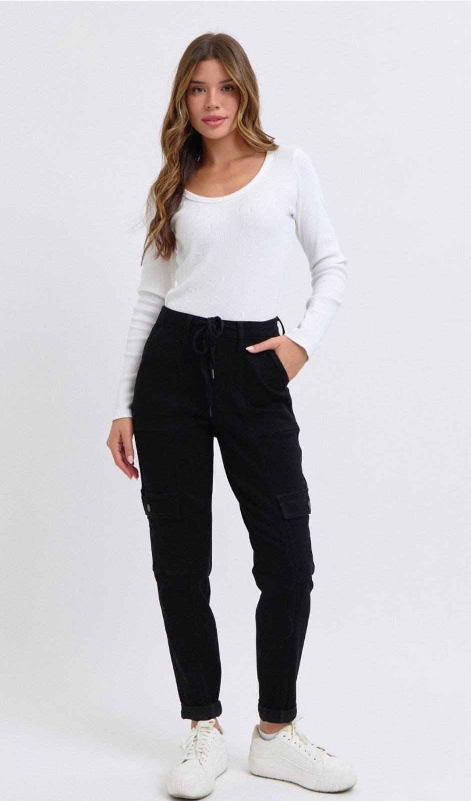 Judy Blue High-Rise Black Cargo Cuffed Jogger Jeans