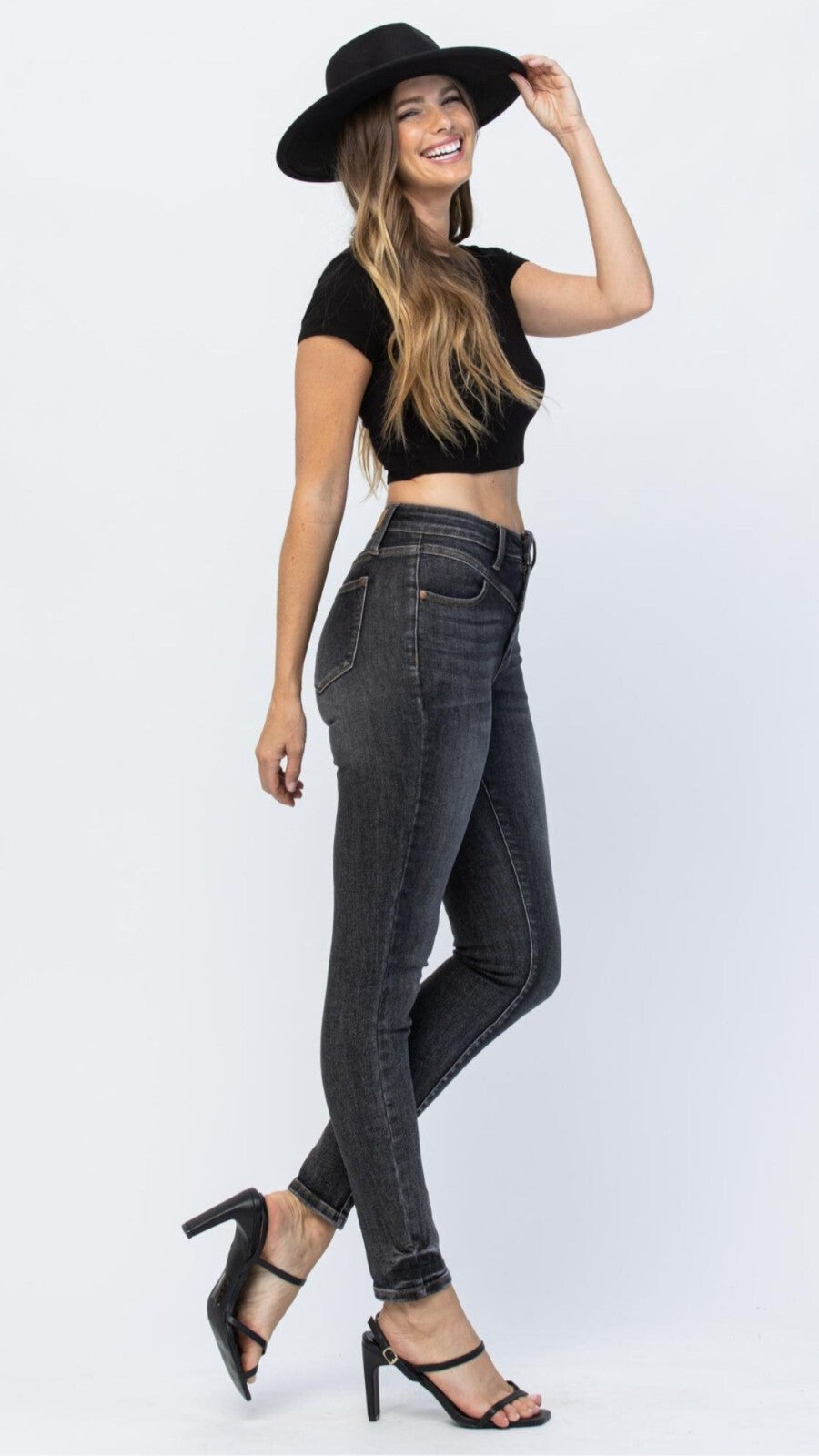Judy Blue High-Rise Vintage Black Yoke Skinny Jeans