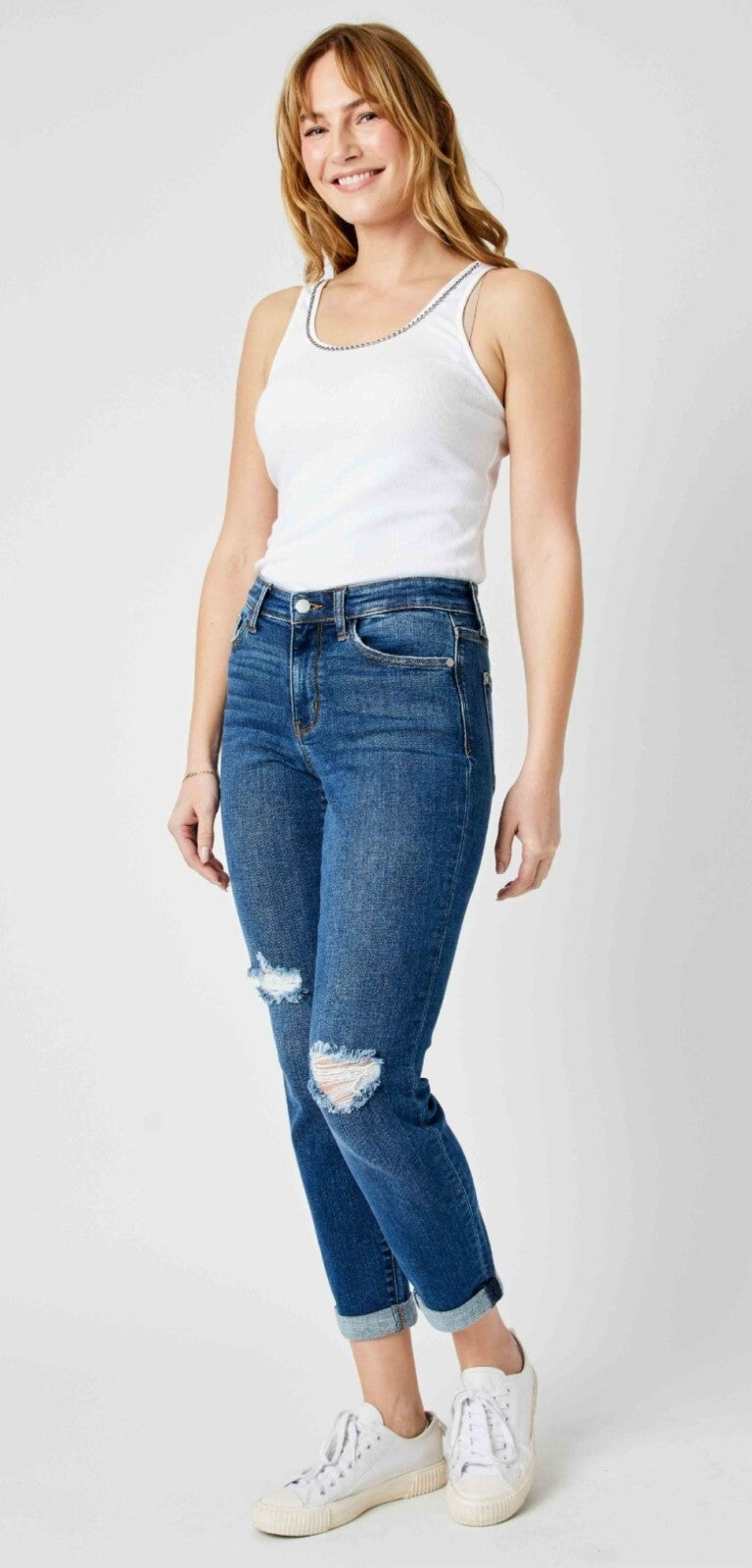 Judy Blue Knee Destroy Cuffed Slim Fit Jeans