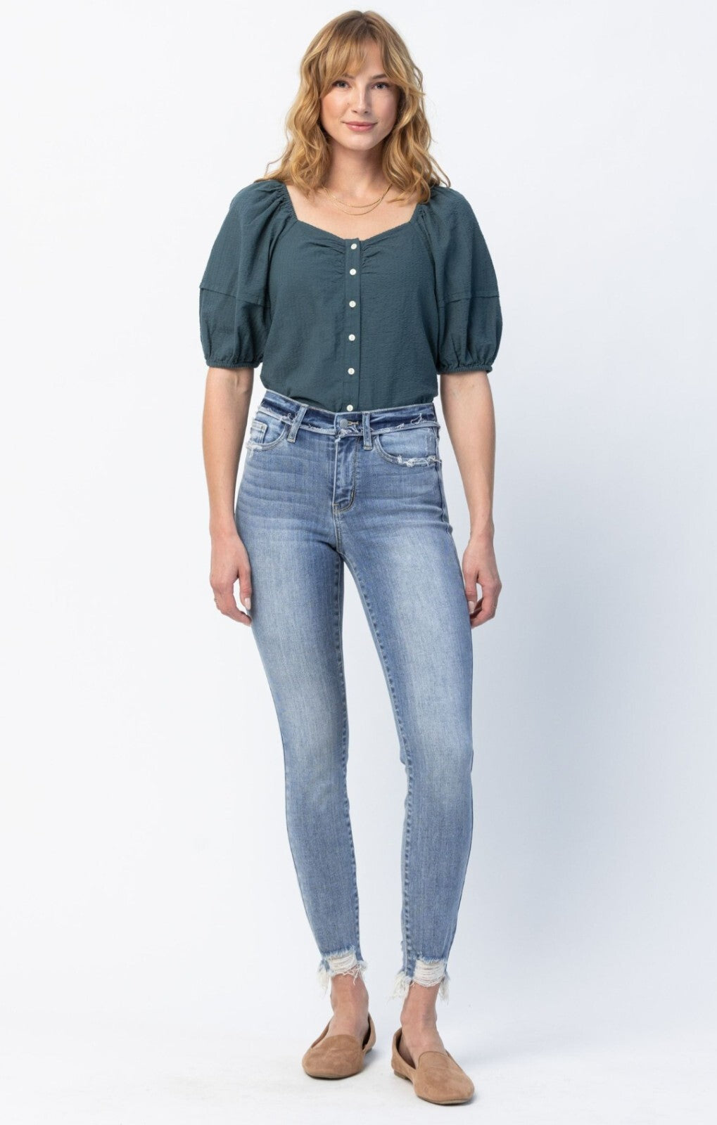 Judy Blue Mid-Rise With a Waistband Detail Skinny Jeans