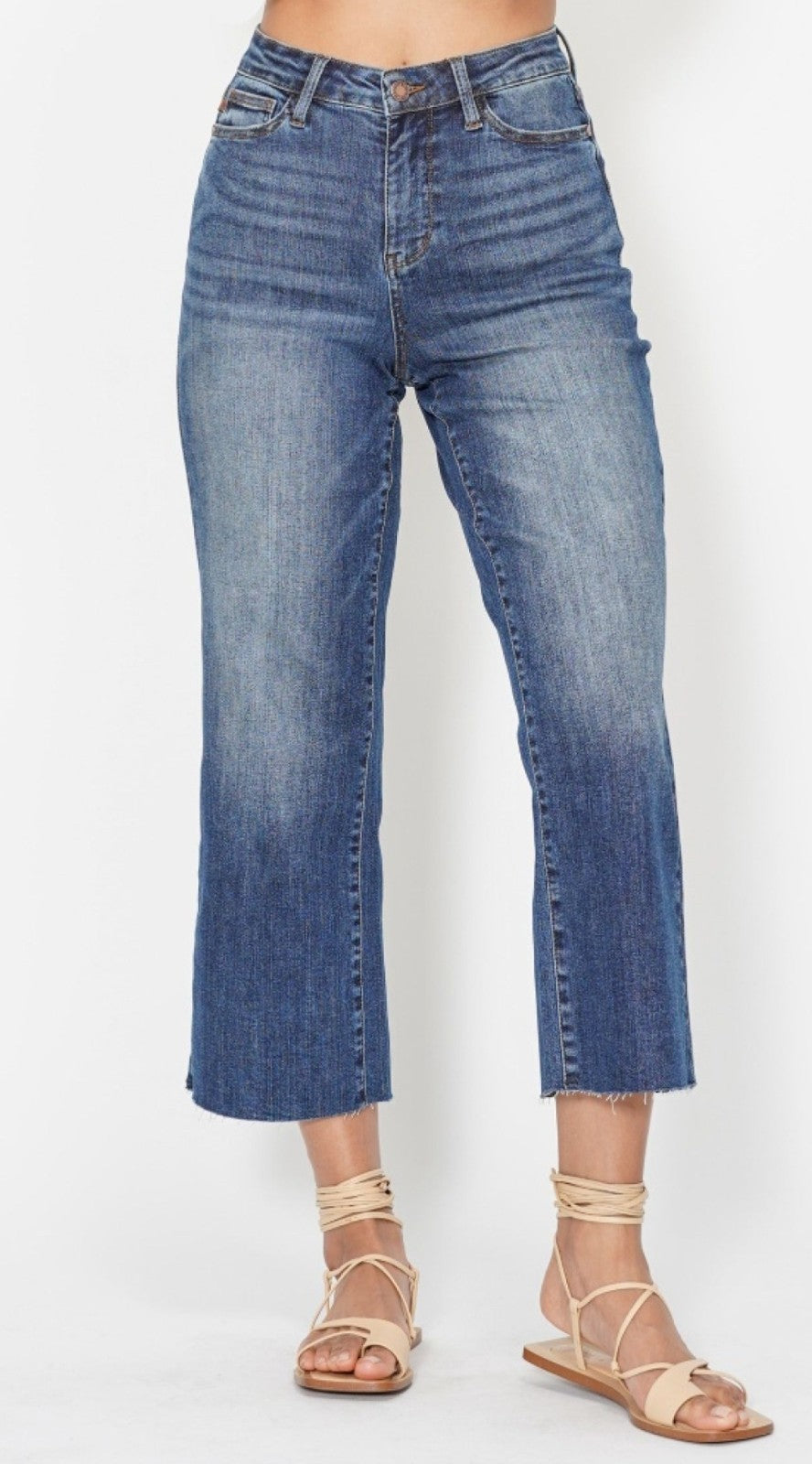 Judy Blue High-Rise W/ Back Pocket Detail Wide Leg Crop Jeans