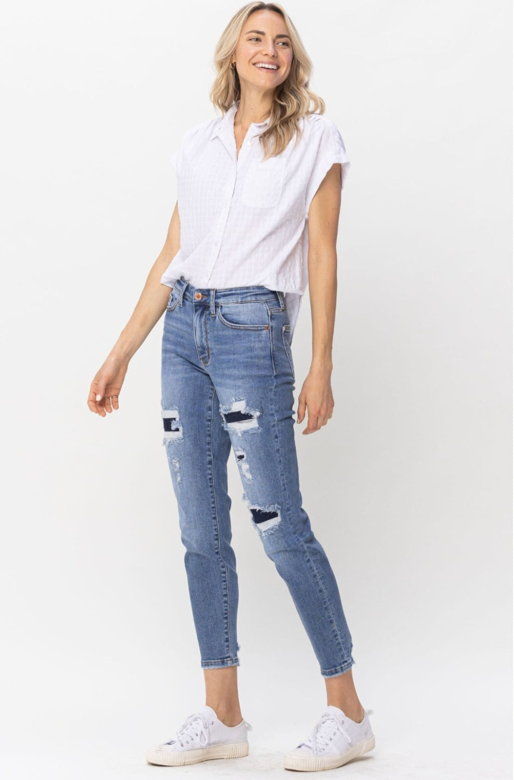 Judy Blue Mid-Rise Patched Relaxed Jeans