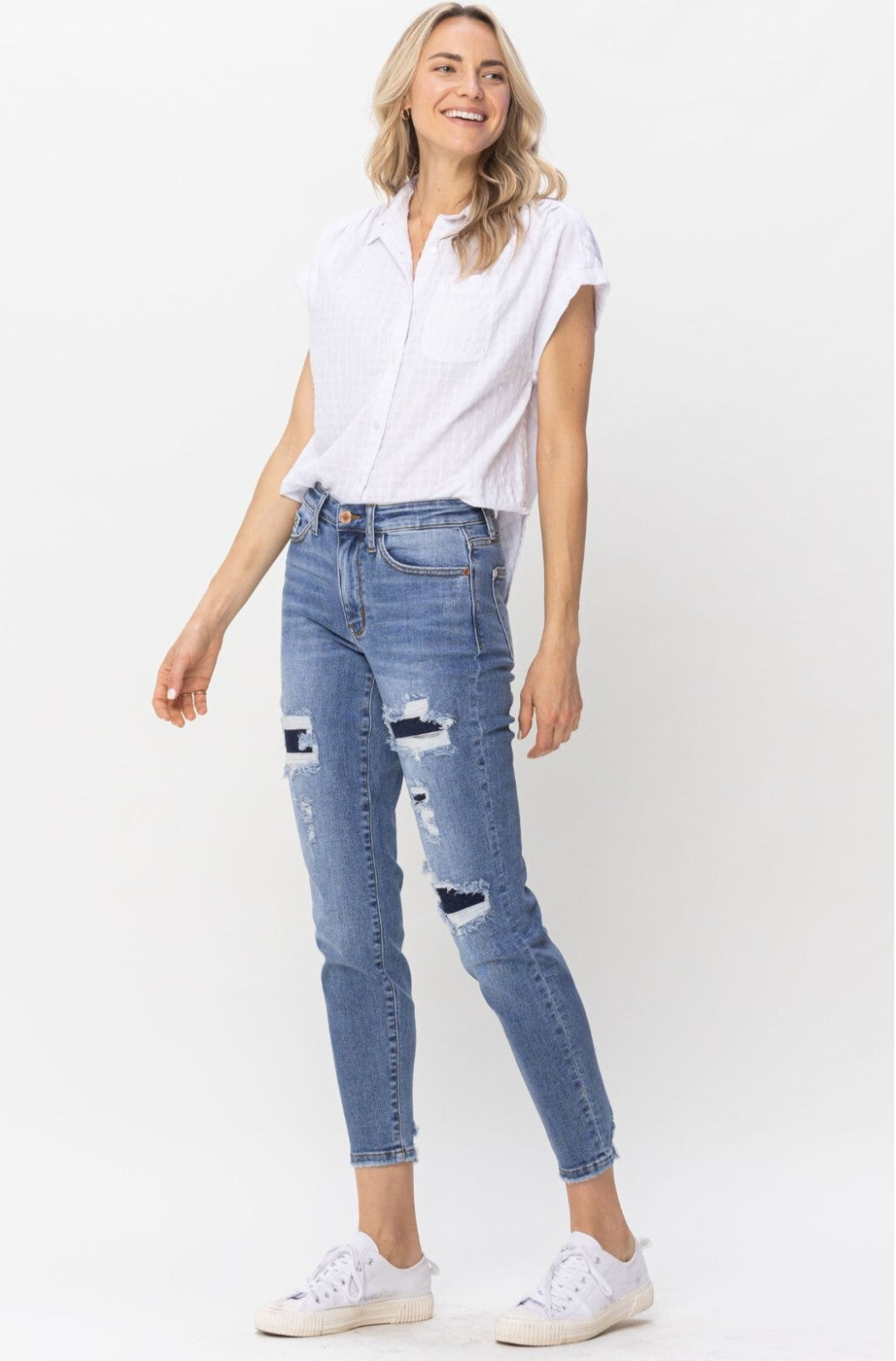 Judy Blue Mid-Rise Patched Relaxed Jeans
