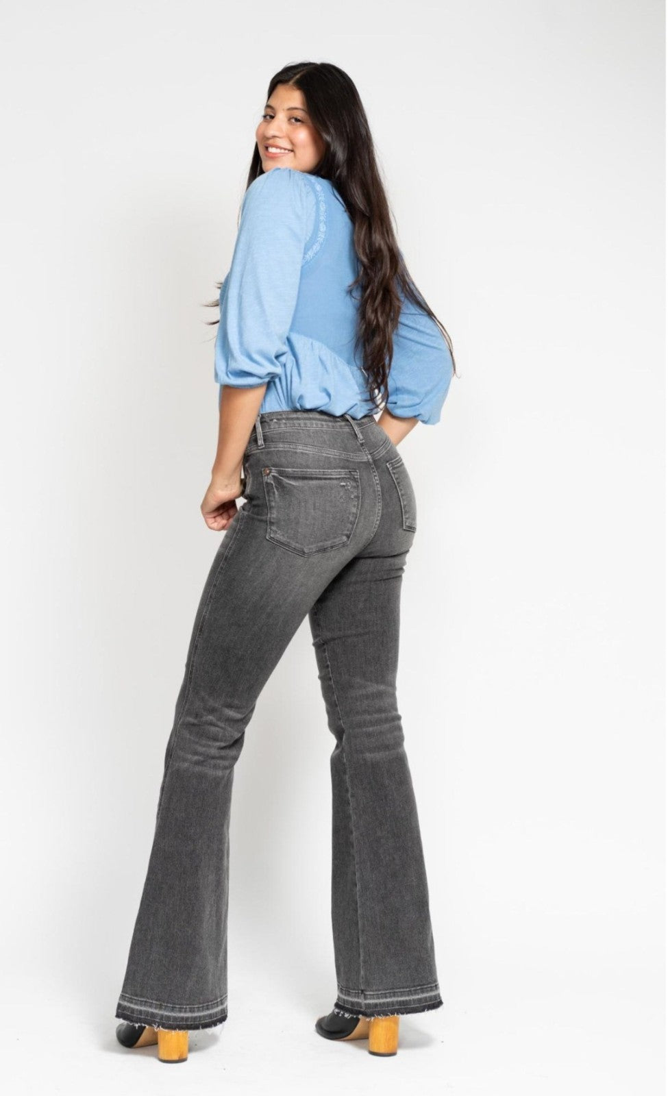 Judy Blue Mid-Rise Gray Flare W/ Tummy Control Jeans