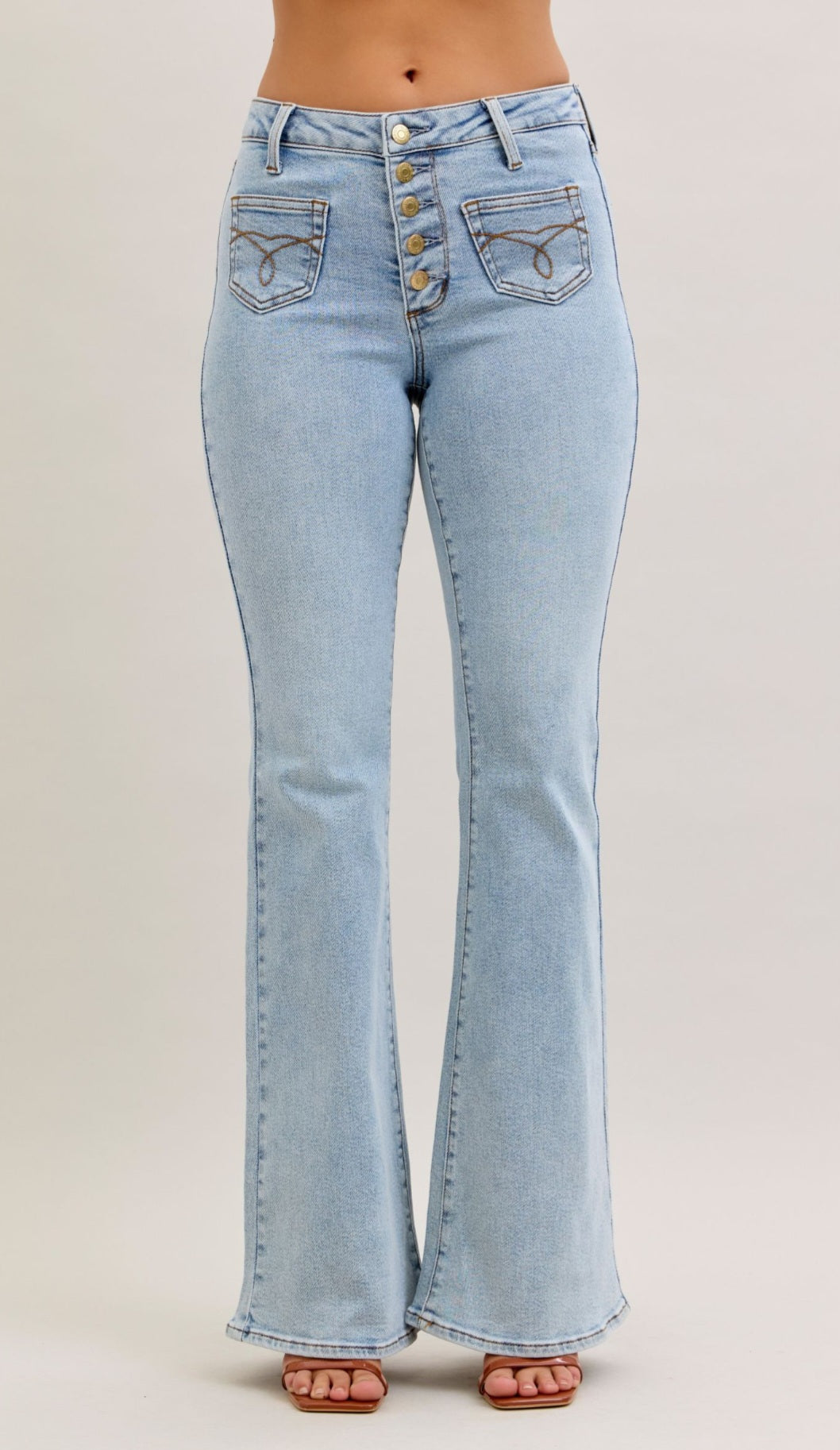 Judy Blue Mid-Rise FLARE w/ Button Fly Cute Pockets Jeans