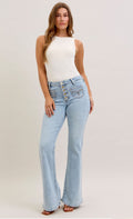 Judy Blue Mid-Rise FLARE w/ Button Fly Cute Pockets Jeans